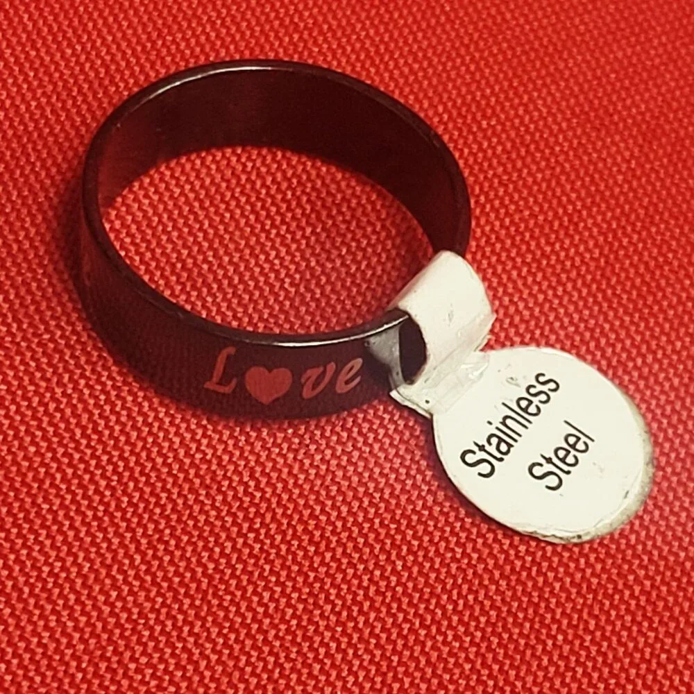 Stainless Steel Wide Band Love Engraved Ring Size 21 Black Tone Unisex